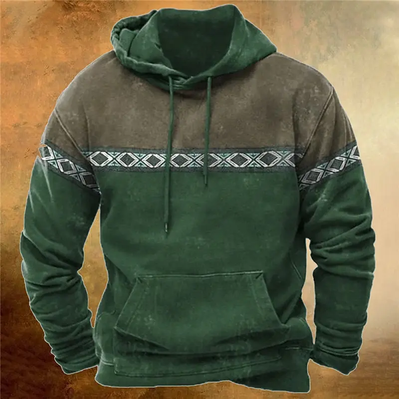 Men\'s Pullover Hoodie Sweatshirt Vintage Long Sleeve Tribal Pattern Casuals Spring & Fall For Men/Women Outerwear Streetwear