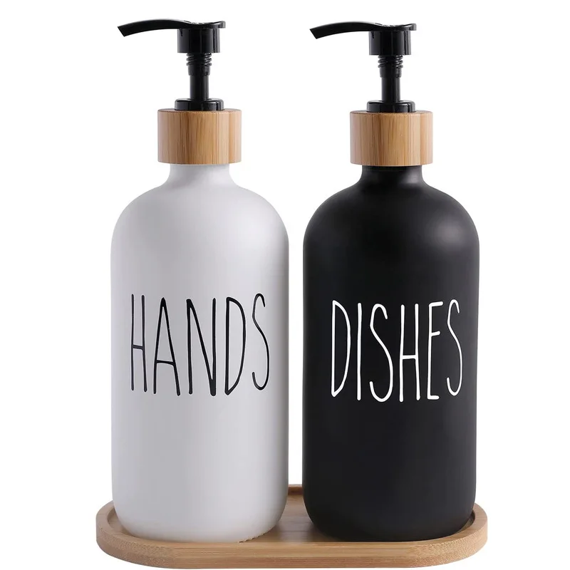 500ml Hand Soap and Dish Soap Dispenser with Pump Soap Bottles for Farmhouse Kitchen Counter Bathroom Decor Organization