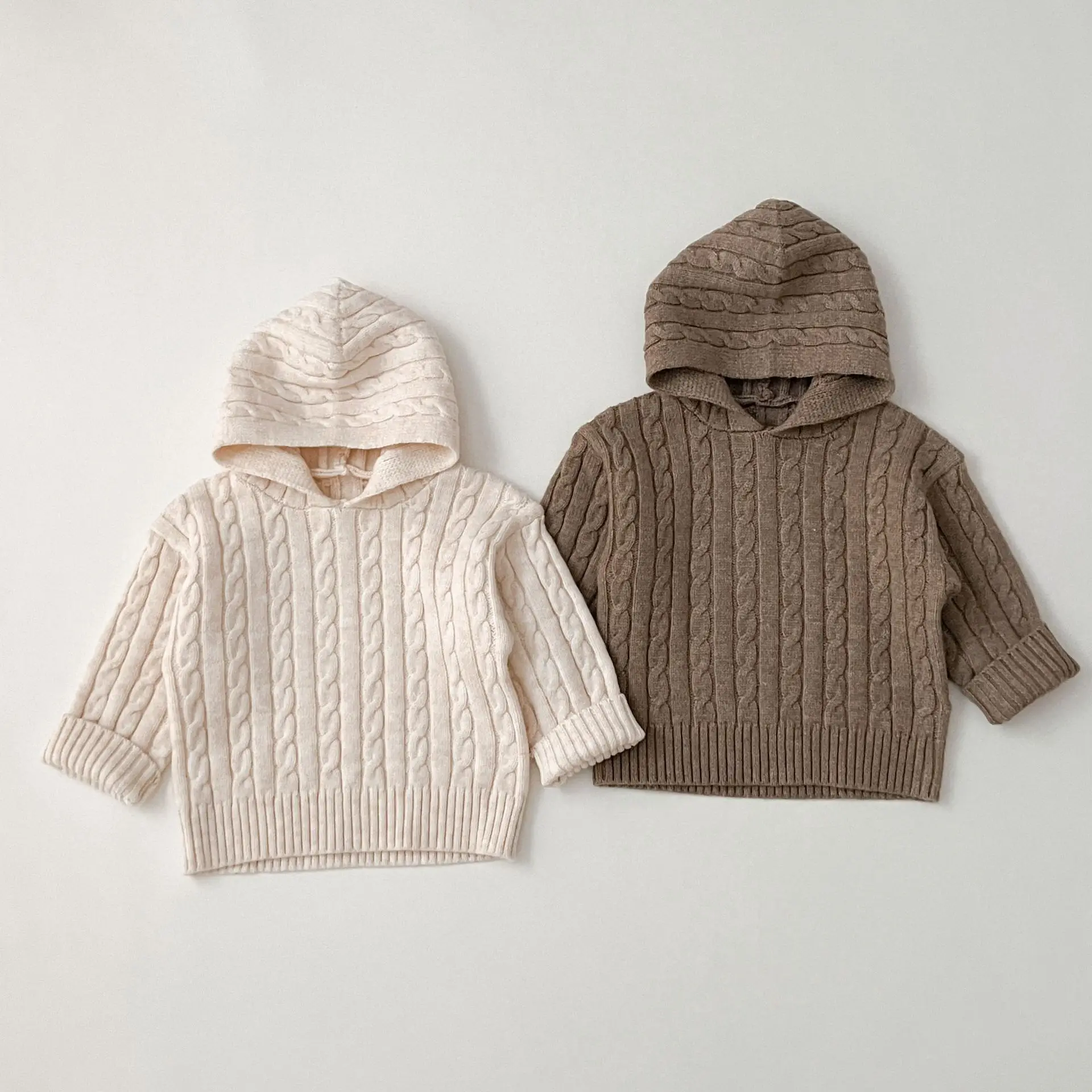 

2024 Spring Autumn Boy Girl Children Solid Knitted Hoodies Sweater Kid Knit Twist Cotton Pullover Shirt Baby Retro Casual Tops