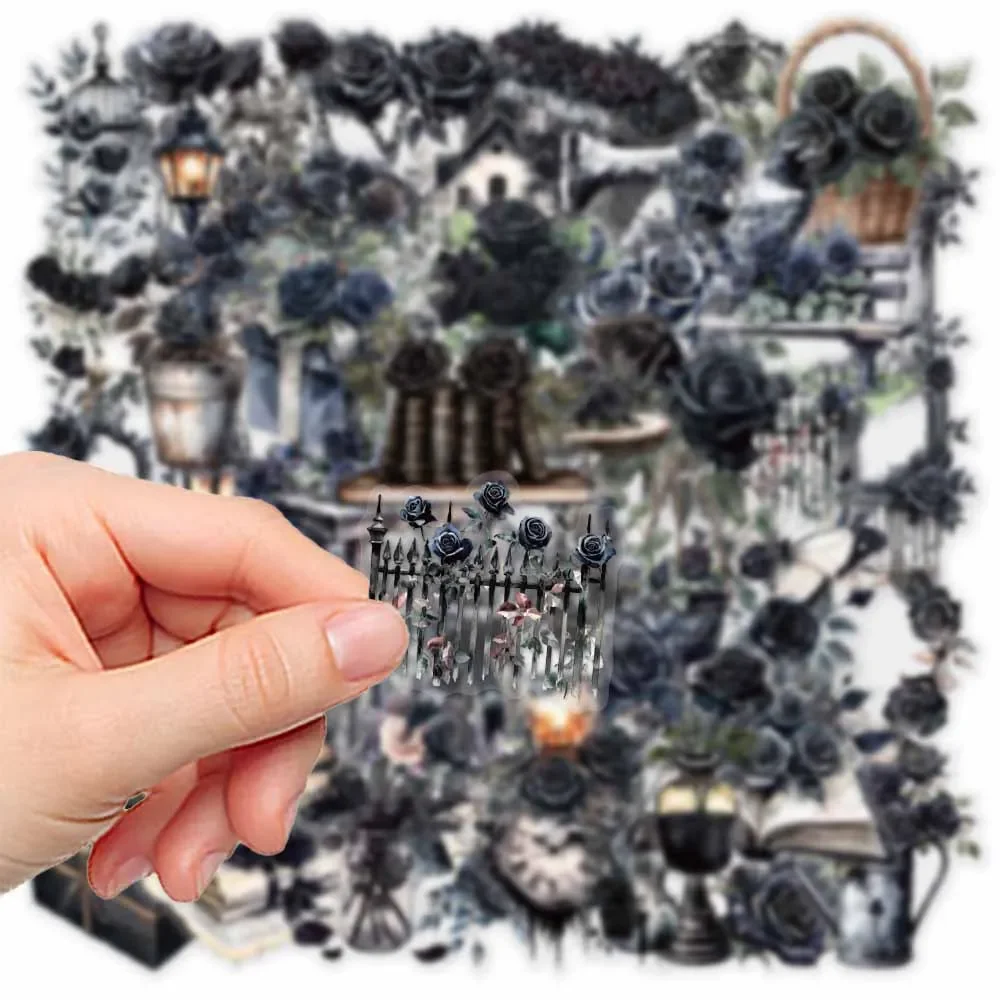 50PCS Black Rose Dark Serie Cartoon Aufkleber DIY Dekoration PVC Wasserdicht Skateboard Notebook Graffiti Kinder Spielzeug Geschenke