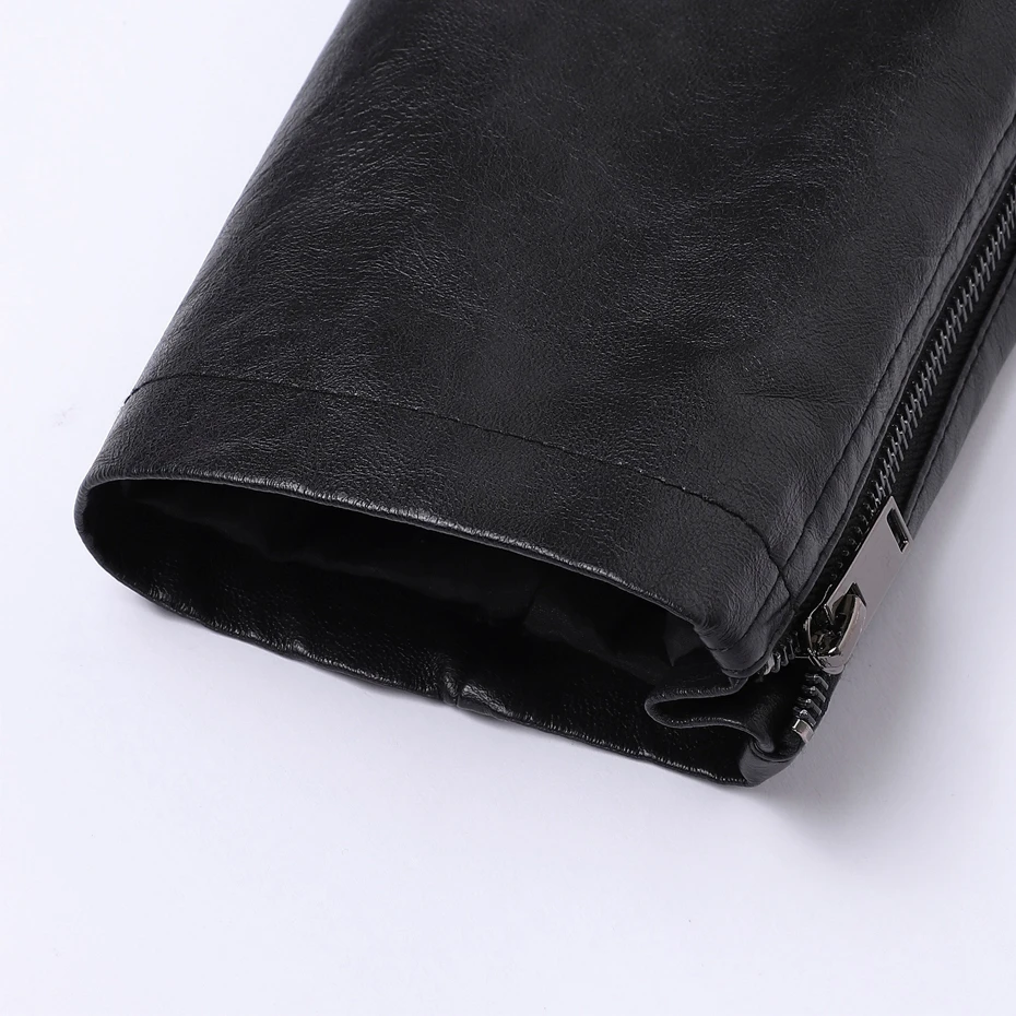 Stand Collar PU Jacket Men Motorcycle Biker Baseball Jacket Coat Fashion Casual Cargo Jacket Male PU Coat Black