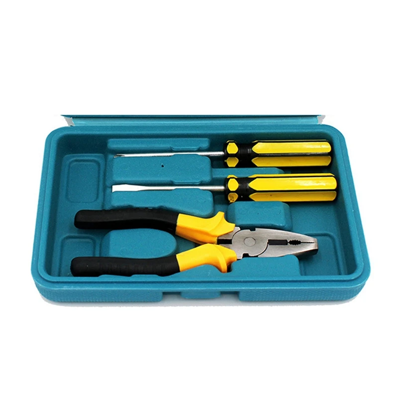 12Pcs Universal Repair Set With Plastic Toolbox With Wrench, Tape Measure And Screwdriver For Auto Repair Hardware Tools Kit