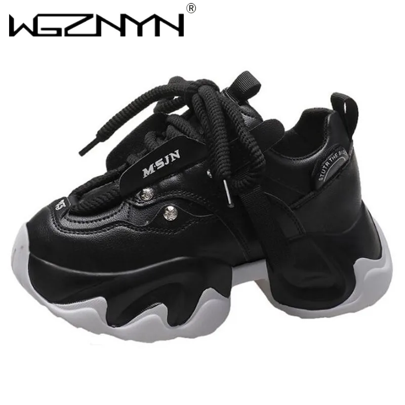 Women Casual Leather Sneakers Thick Sole Sports Walking Dad Shoes Woman New 2024 Summer Autumn Lace Up Platform Shoes Versatile