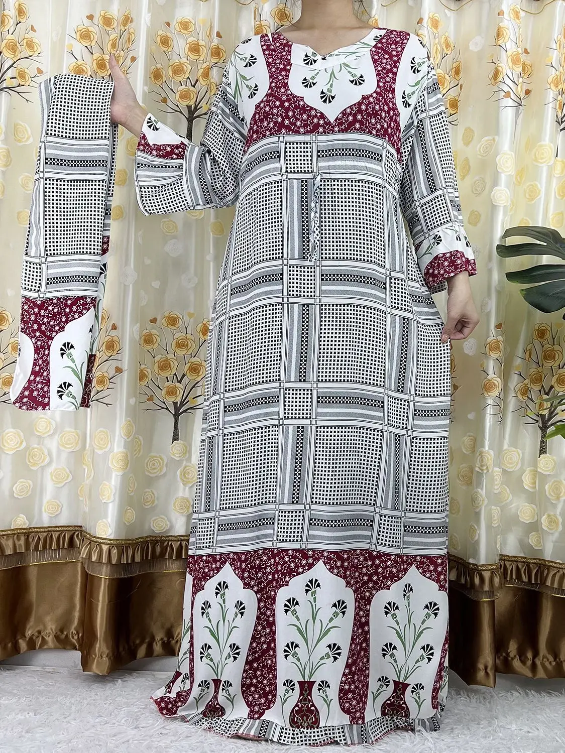 African Dashiki Long Sleeve Clothes for Women Floral Printing Cotton Abaya Caftan Elegant Lady Summer Casual Dresses Vestidos