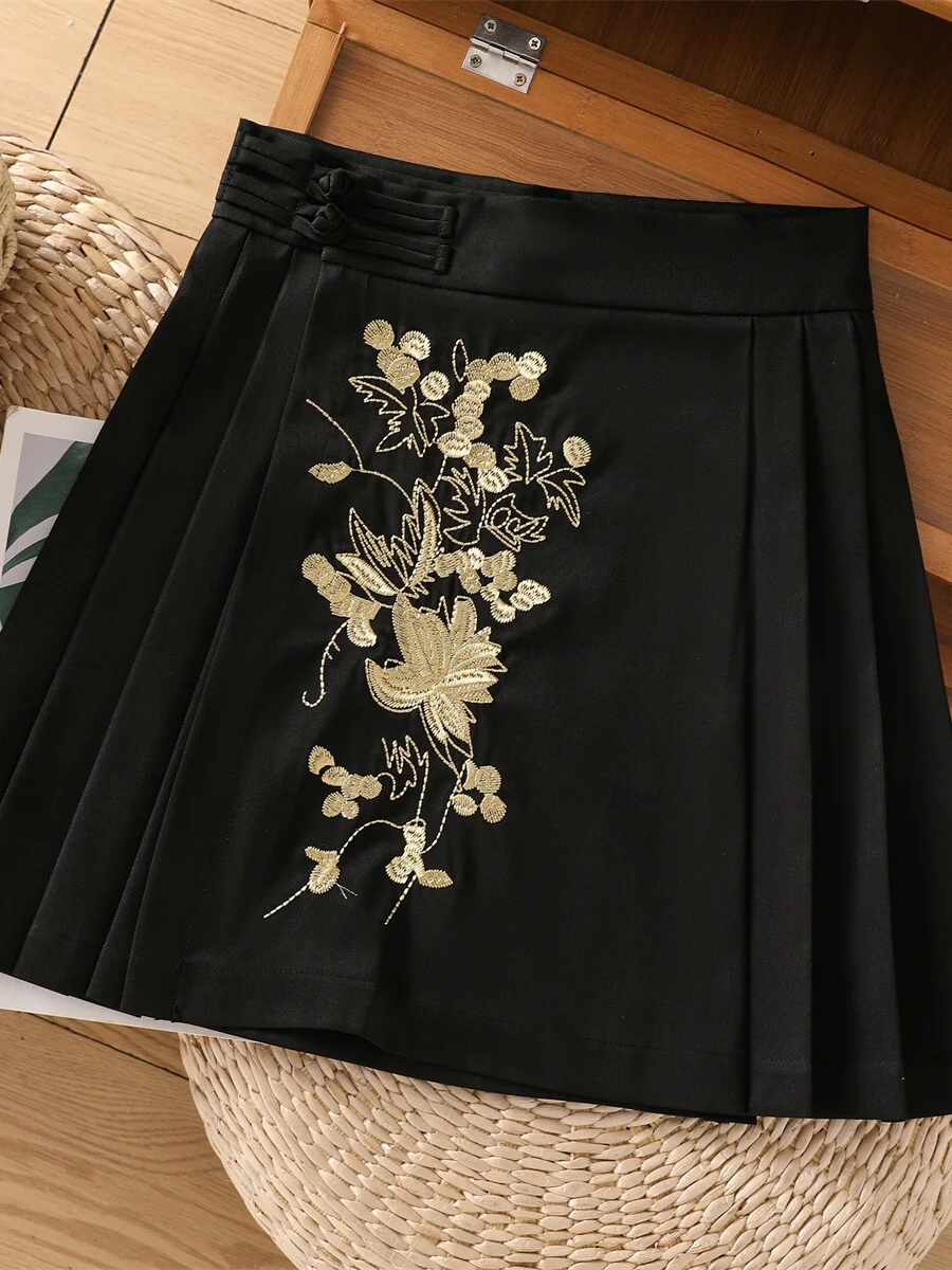 

New Chinese Sle National Trend Reformed Tailed Skirt Women Spring Ele Faion Heavy Embroidery Pleated Skirt