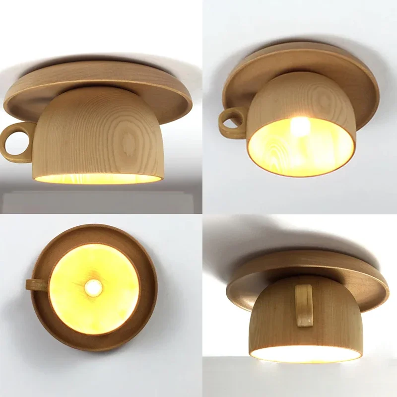 TechHPCreative Wood Cup Pendant Light Modern Dining Room Hanging Lamp Kitchen Light Fixtures Indoor