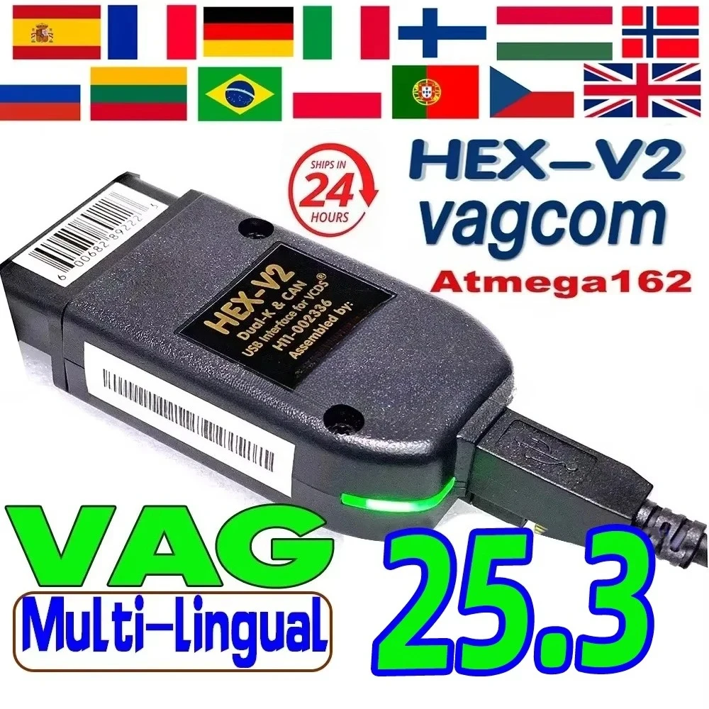 2025 VCDS 25.3 VAG Scanner-Tool-Kabel OBD2 Diagnosegerät Mehrsprachig HEX V2 Wesheu VCDS VAG COM für Audi SKODA VW Fahrzeuge