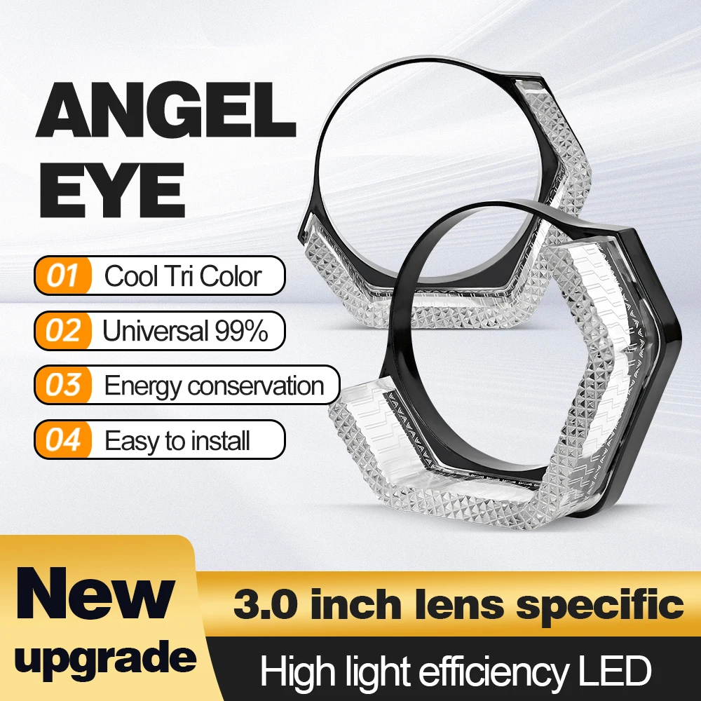 

2.5” 3'' 5D Crystal Angel Eye Halo Ring Shrouds White Yellow WRGB DRL APP Control for Car Headlight Bi Xenon LED Projector Lense