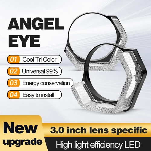2,5 ""3"" 5D Crystal Angel Eye Halo Ring Shrouds blanco amarillo WRGB DRL APP Control para faro de coche lente de proyector LED Bi xenón