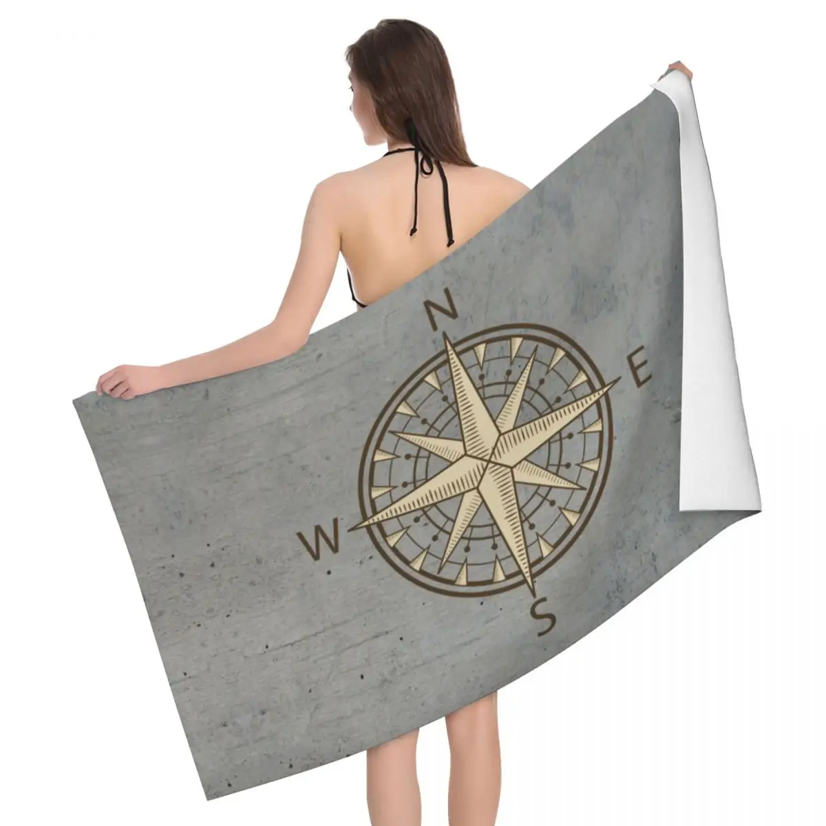 

Gray Compass Beach Towel Custom Nautical Sailing Sailor Soft Linen Microfiber Pool Towels