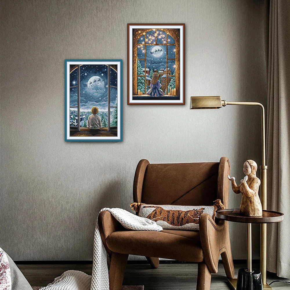 

Набор для вышивки крестом Joy Sunday Christmas Eve Boy Girl, 14CT, 11CT, 16CT, счетная и штампованная книга, домашний декор, RA781, RA782