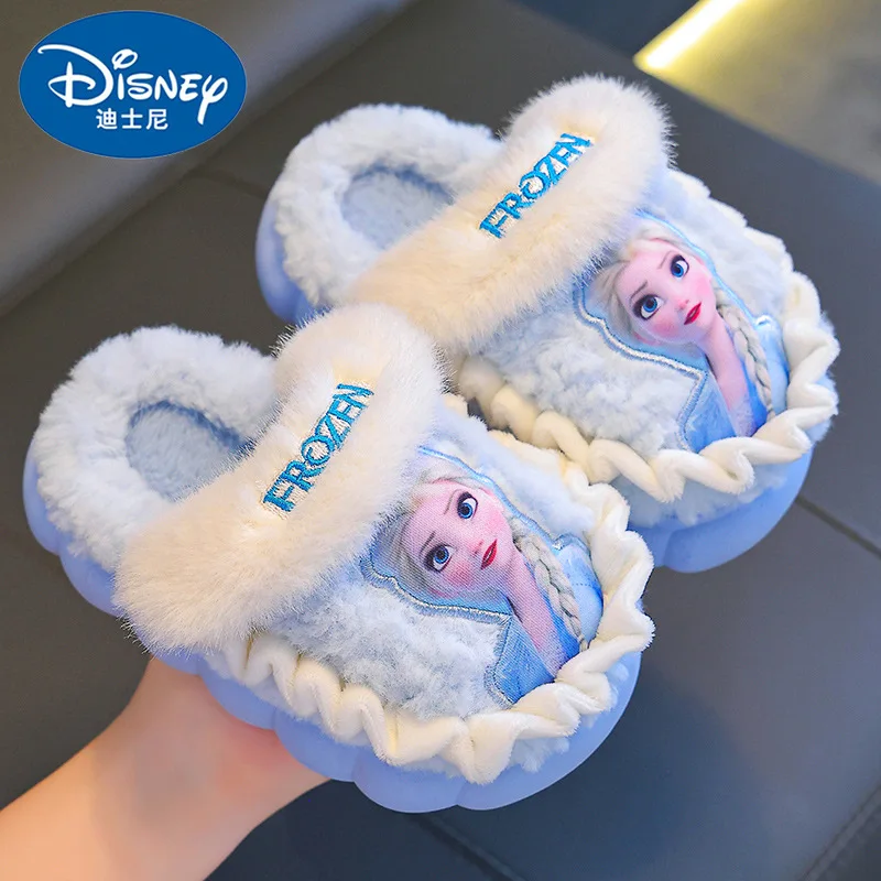 

Disney Frozen Winter Children Cotton Slippers Thick Bottom Home Girls Warmth Princess Soft Sole Kids Indoor Footwear