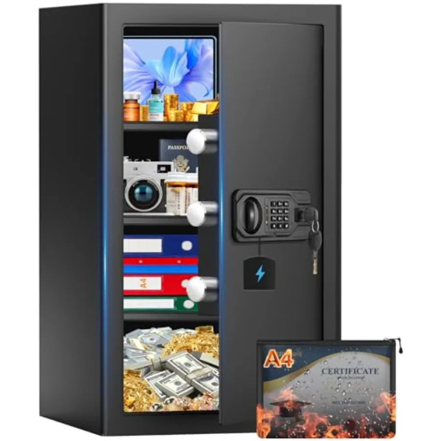 

Огнестойкий сейф для дома объемом 5,2 куб. фута с цифровой панелью управления, программируемой клавиатурой, запасными ключами и системой сигнализации для защиты от краж