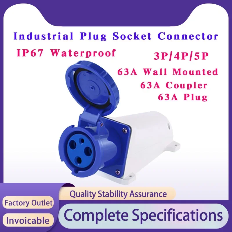 

1 PCS 63A Industrial Plug Socket Connector 3P/4P/5P IP67 Waterproof Male Female High-power Industrial Plug Surface Mounted 380V