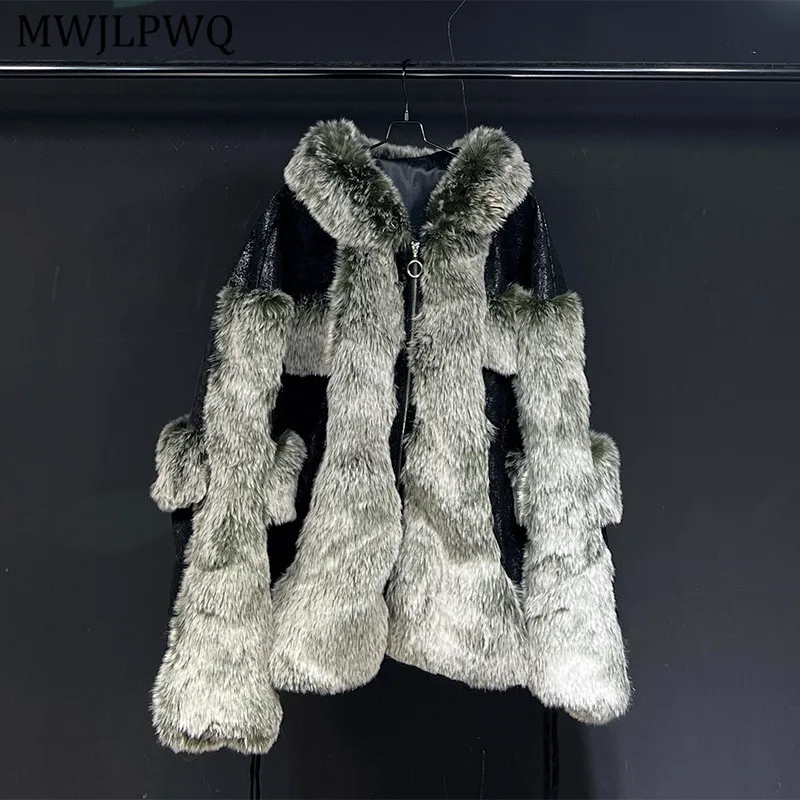 

MWJLPWQ 2025 Осень Зима Новые модные дизайнерские пальто с меховым дизайном Мужские свободные повседневные топы на молнии с длинными рукавами Tide 11282