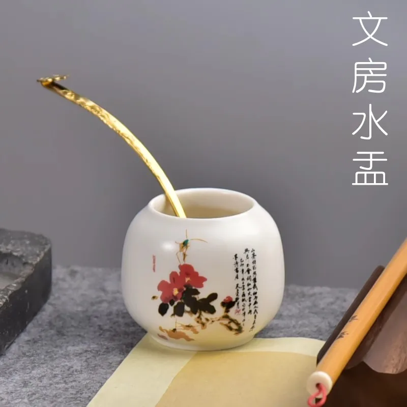 Solid Brass Water Dropper & Brush Washer  - Traditional Chinese Calligraphy Tools for Ink Grinding | Antique Desk Accessory