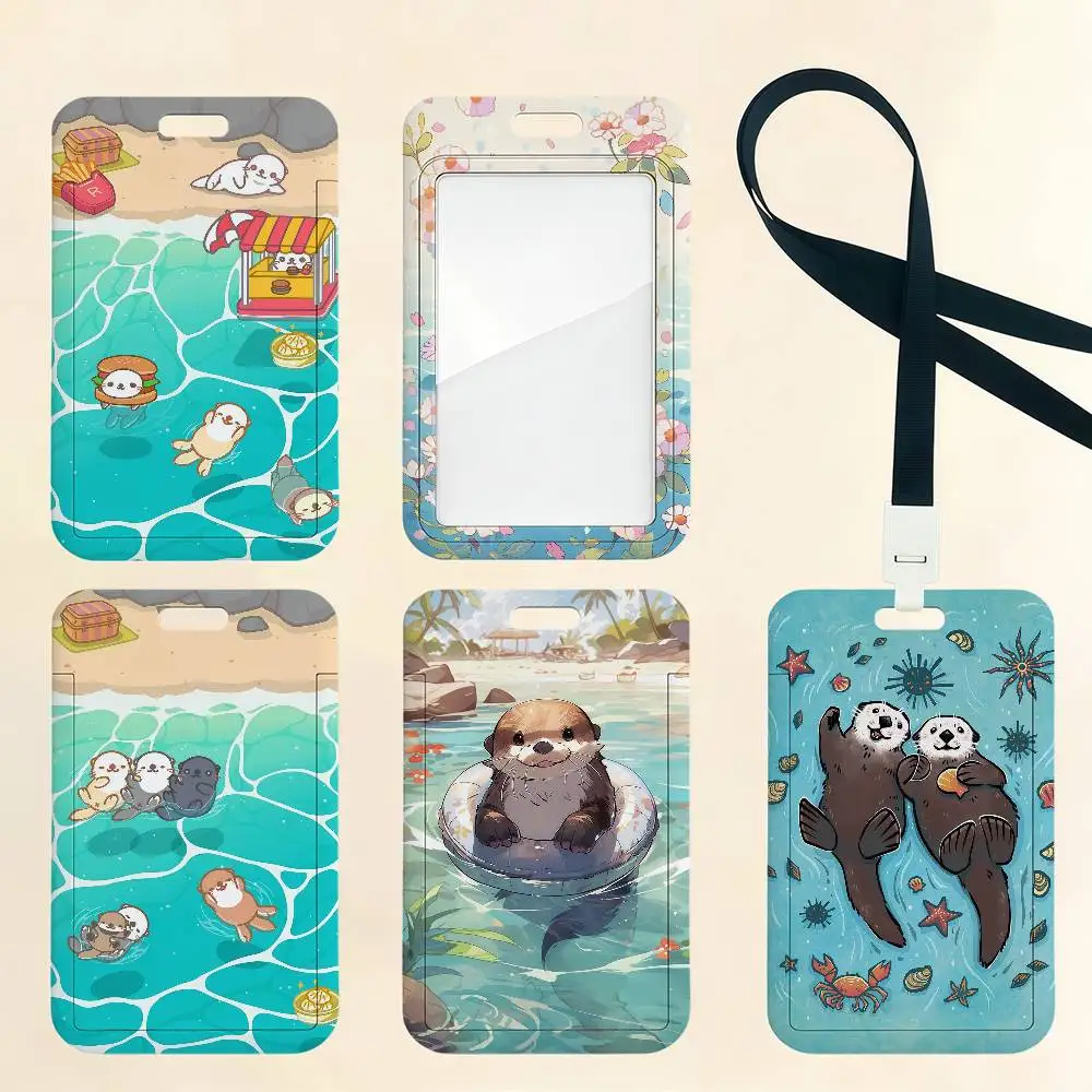Cartoon Little Sea Otter Card Holder Cardcase Bus Subway Work Permit Student Lanyard Neck Straps Badge Holder Door Card