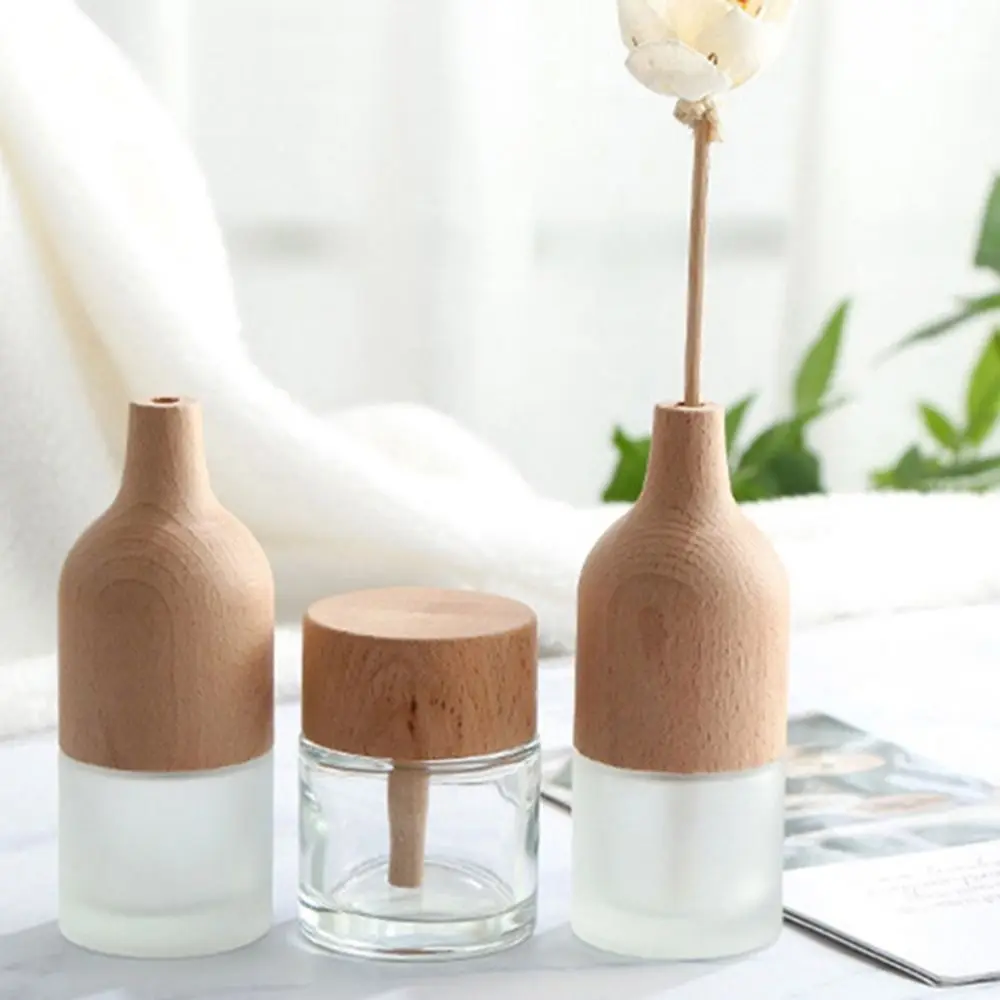 Glass Volatile Empty Bottle Refillable Creative Diffuser Bottles with Wooden Cap DIY Empty Fragrance Diffuser Bottle Room