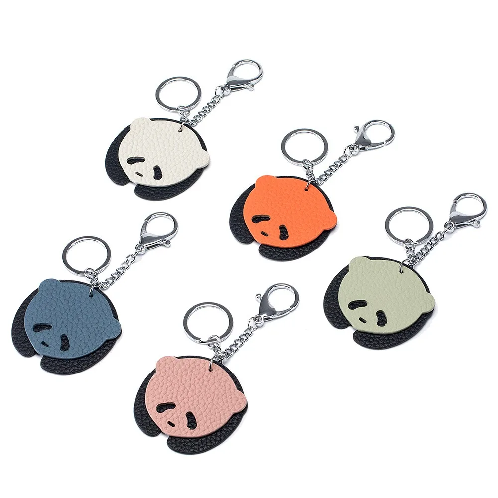 Genuine Leather Panda Pendant Cute Lucky Animal Keychain Key Charm Chain Student Women Bag Doll Hanging Luggage Accessories