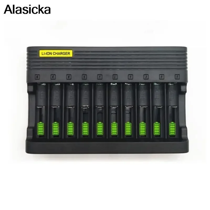 18650 Battery Charger EU 10slots Smart Lithium Charging 14500 16350 18500 USB Output Li-ion Rechargeable Battery Charger