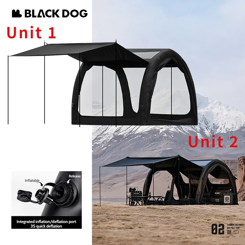 BLACKDOG Tianmen - Combination Inflatable Self-Supporting Tunnel Tent Five Grid Oxford Cloth Without Construction Wear-Resistant