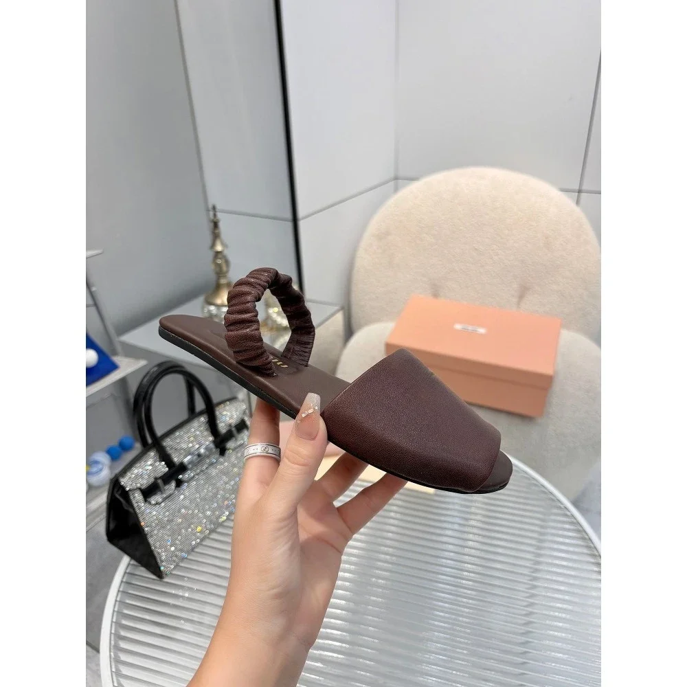 

Summer Hot-selling Sandals for Women Simple and Fashionable Fish-mouth Flat Shoes Sheepskin French Retro Luxury Gift