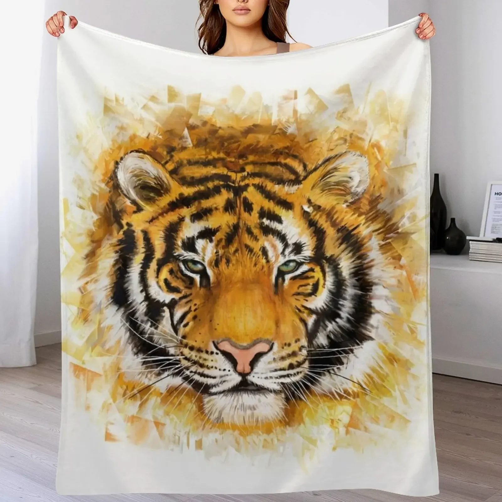 

Artistic Tiger Face Throw Blanket Soft Home Decor Blanket for Couch Bedroom