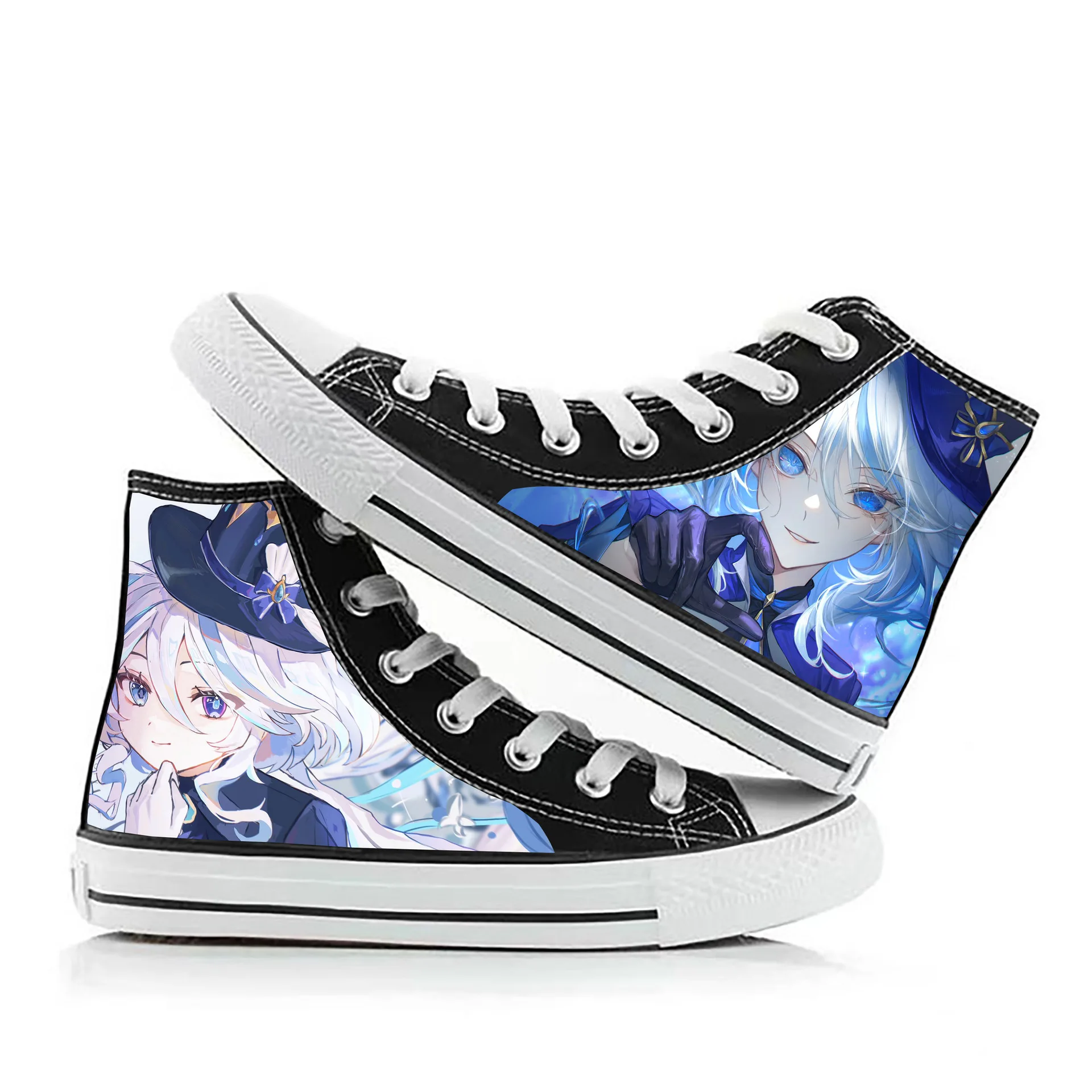 Genshin تأثير قماش تأثيري للنساء ، حذاء أبيض وأسود ، قبعة Focalors ، مجموعة كاملة ، فستان كرنفال ، زي هالوين ، حذاء قماشي ممتاز