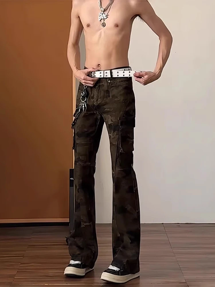 

Slim Fit Camouflage Workwear Jeans Straight Leg American Sle Youthful Wear Resistant Polyester Fabric Spring Faion