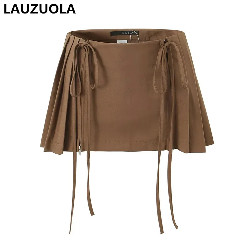 Sexy Lace Up Double Zipper Pleated Mini Skirt 2026 New Summer Fashion Elegant Women Low Waist Skirts Outfits Bottom Y2K