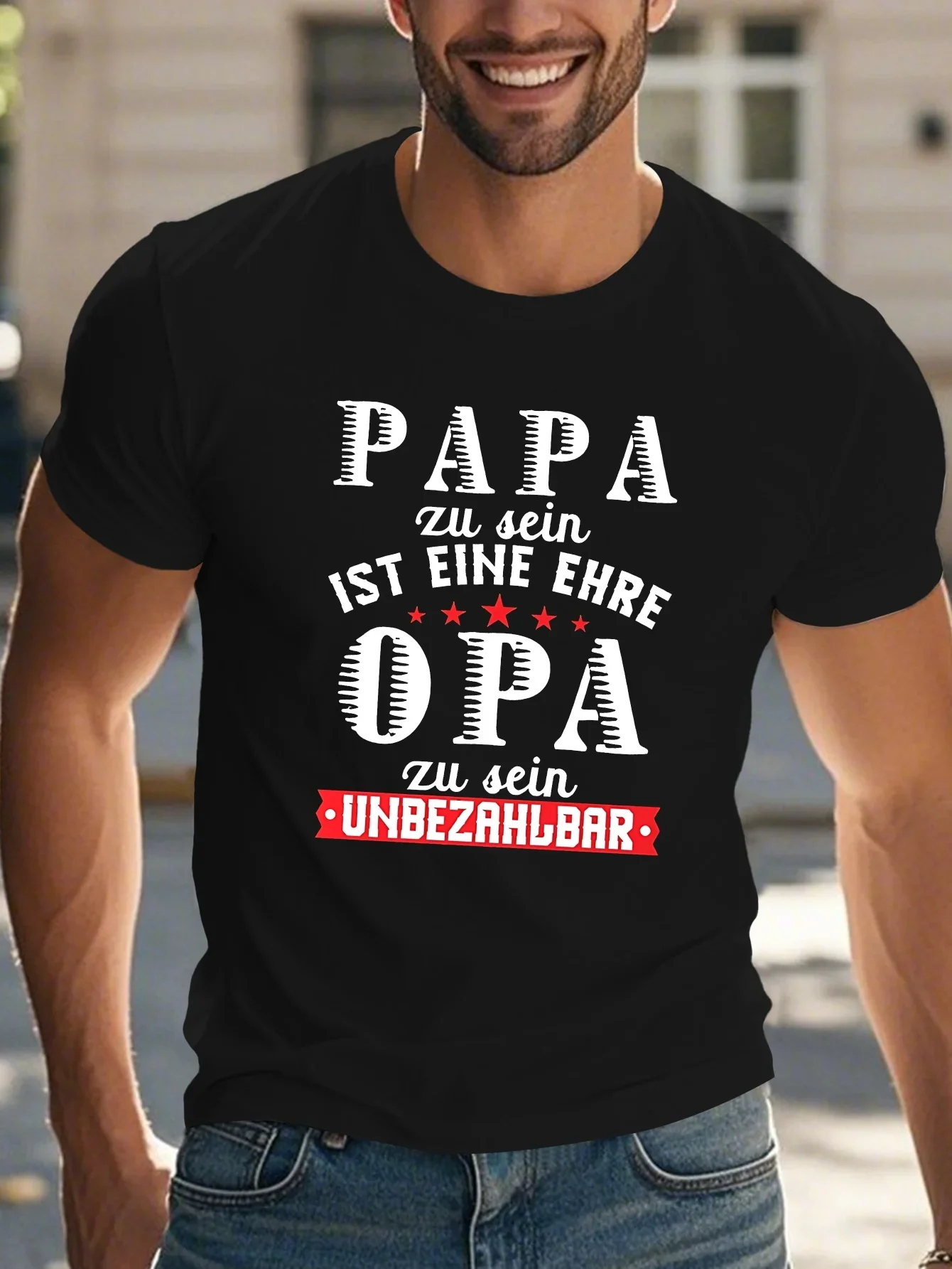 Herren-T-Shirt mit deutschem Text „Deutscher Großvater“ – Aufdruck mit deutscher Phrase „Papa Opa“ und Familienslogan, atmungsaktiver Rundhalsausschnitt