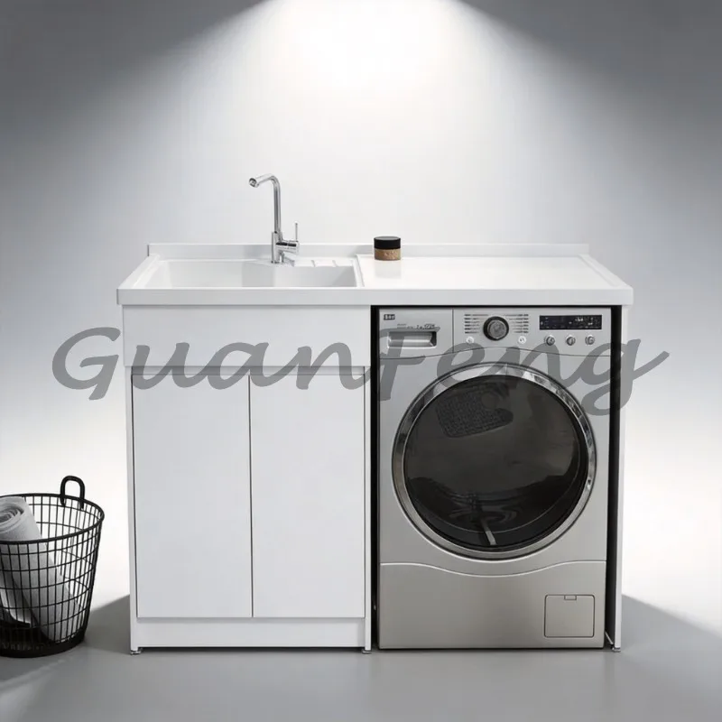 Household Aluminum‑Frame Laundry Cabinet All‑in‑One Wash Basin Laundry Tub With Built‑in Scrub Washboard