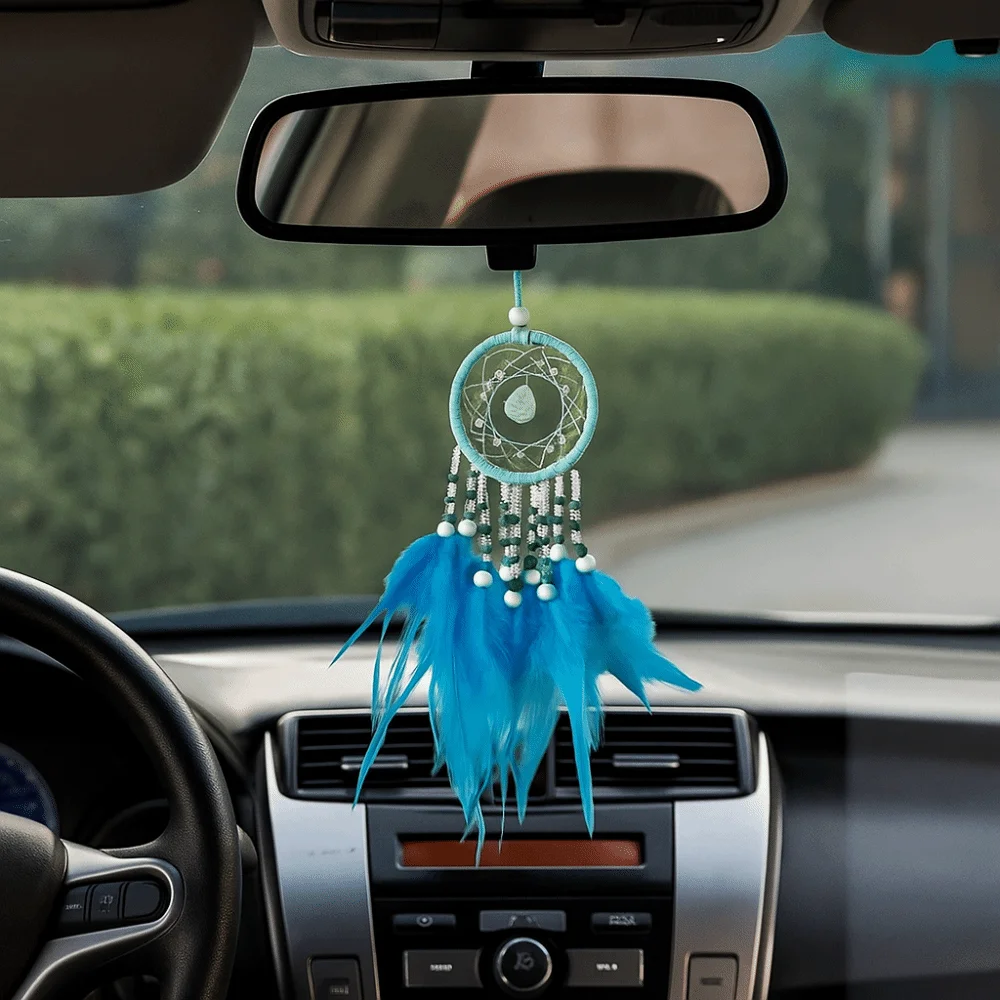 Handmade Dream Catcher Car Pendant Delicate Tassel Hand Knitting Wind Chimes Decoration with Feather Exquisite Interior