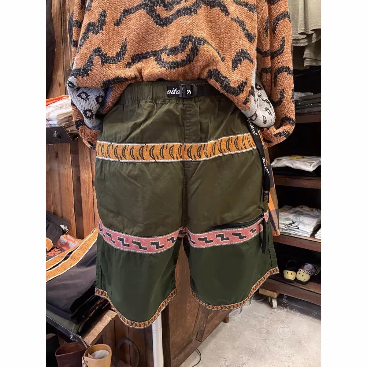 Kapital Hirata Retro Panel Summer Casual Striped Shorts American Waistband Elastic Printed Pants Loose Fit for Men and Women