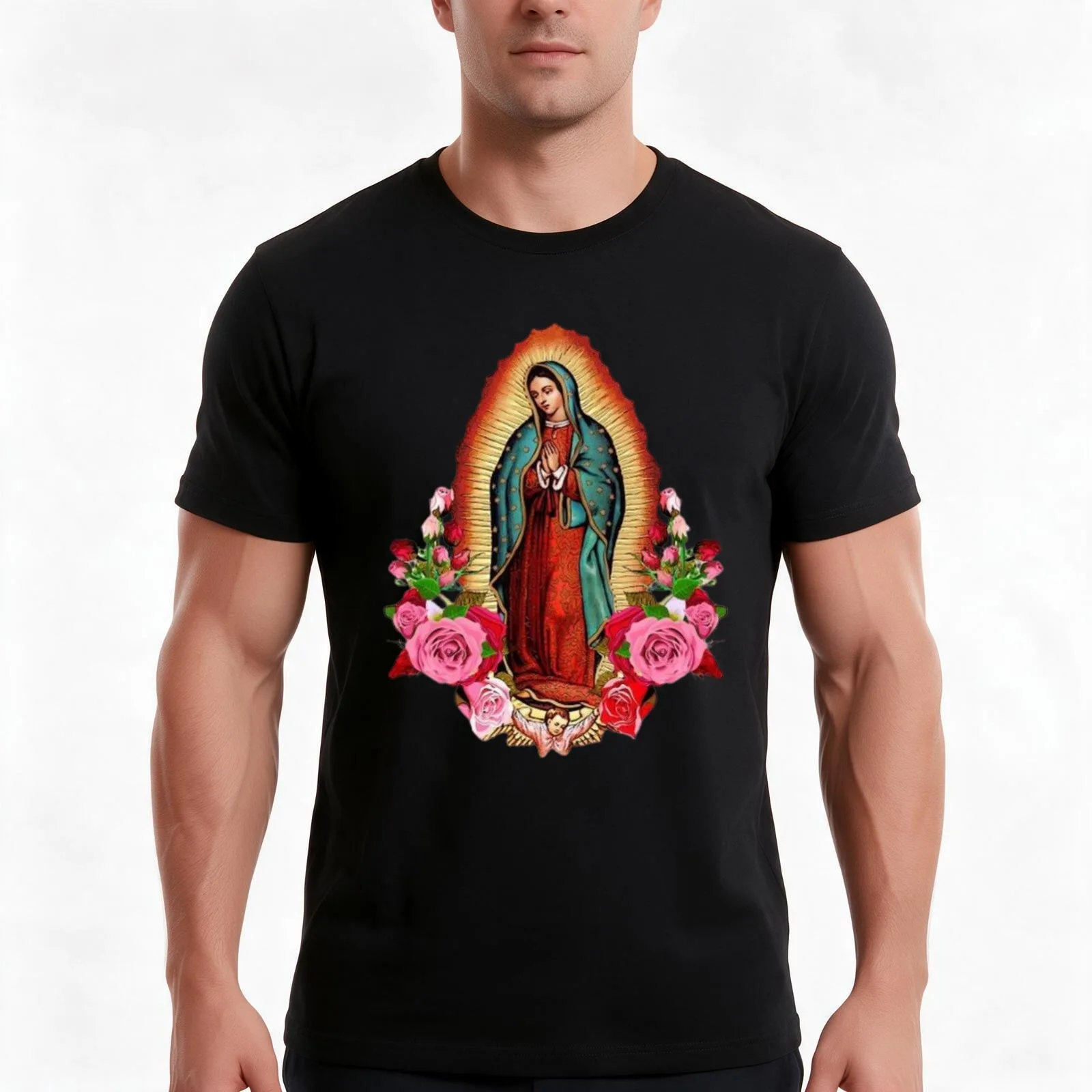 Our Lady of Guadalupe Mexican Virgin Mary Mexico T-Shirt Summer Casual Cotton Tee Oversized Streetwear Tops Unisex Men Women