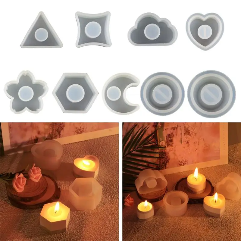 Geometry Candlestick Silicone Mold Moon Flower Hexagon Shape Candle Holder Epoxy Resin Mold DIY Crafts Gift Home Decoration