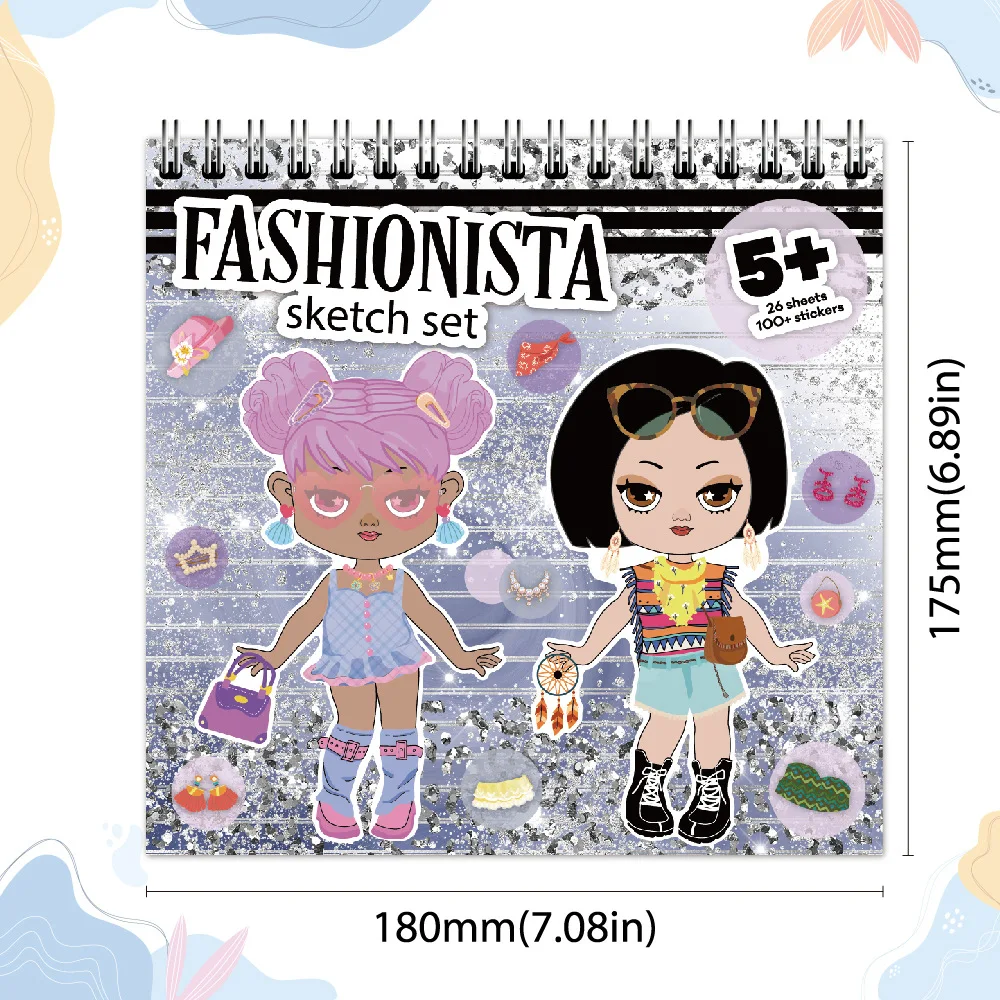 

Модельерская книга-наклейка для девочек: многоразовые наклейки и альбом для рисования с цветными карандашами для творческих игр