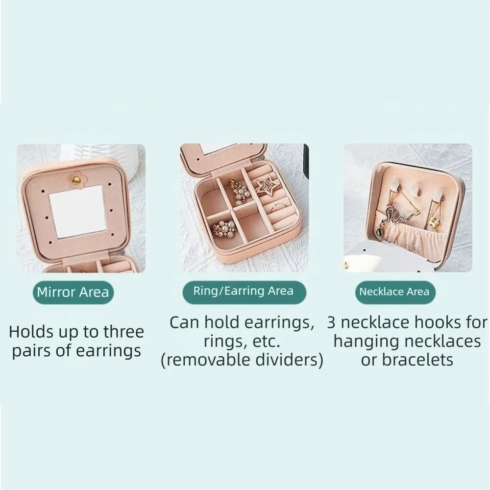 

Портативная мини-шкатулка для украшений с зеркалом, элегантный футляр для хранения колец и серег, мини-органайзер для ювелирных изделий