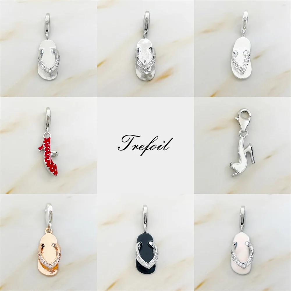 Flip Flop Pendant Charm Europe Style Fashion Fine Jewelry 925 Sterling Silver Sweet Gift For Women Girls Fit Bracelet Necklace