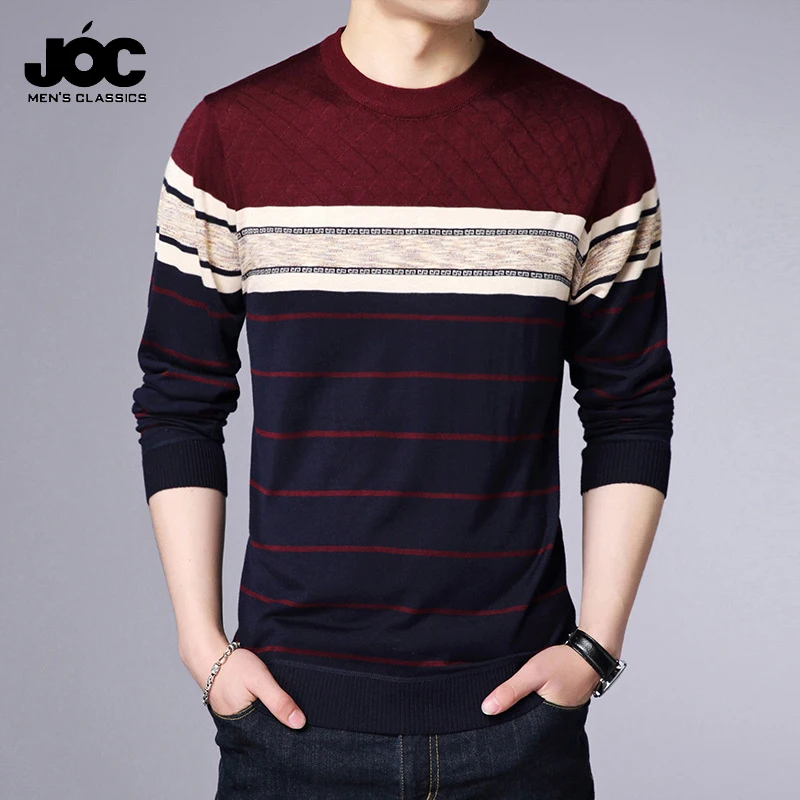 Men\'s Casual Striped Knit Spring and Autumn Long Sleeved Pullover Fashion Top