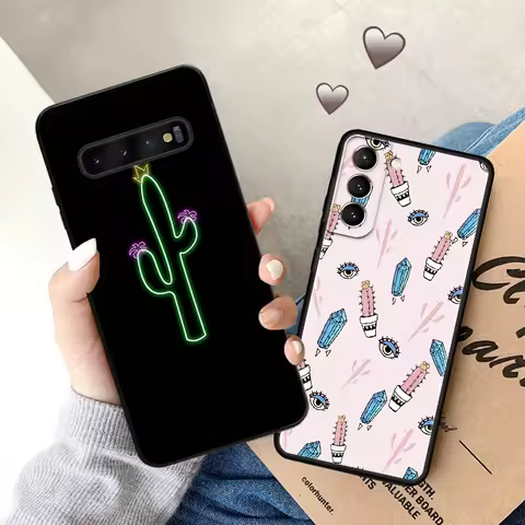 Color Cactus Cartoon Soft Phone Cases For Samsung Galaxy S23 S24 Plus S24 S22 Ultra S21 S20 S10 Note 20 Lite Black Matte Cover