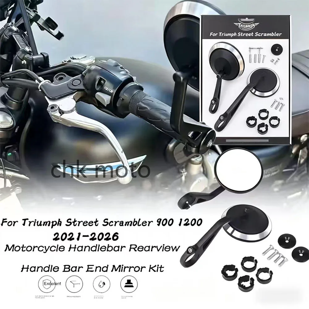 For Triumph Street Scrambler 900 1200 Motorcycle Handlebar Rearview Mirror - Chrome Or Black End Mirror for Better Visibility