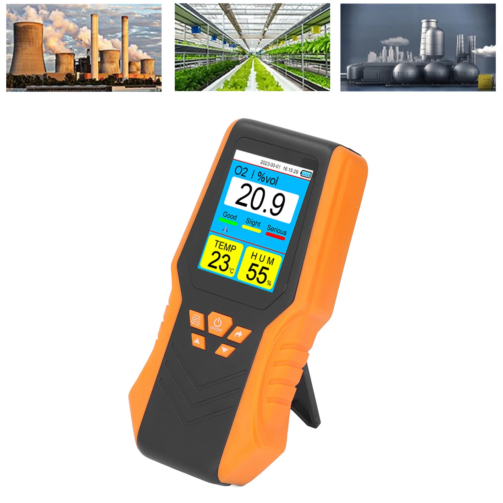 Portable Handheld O2 Detector Oxygen Gas Monitor, 0-30%vol Concentration Tester, 1.5s Fast Response Temp Humidity Meter, 14H