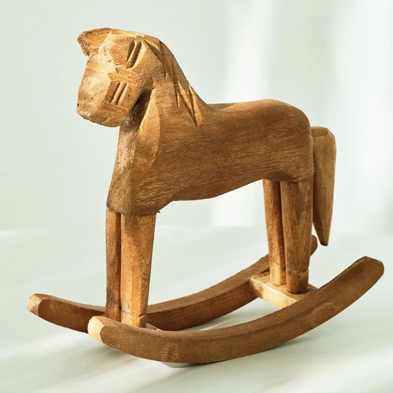 Wooden Rocking Horse Decorations, Living Room Wooden Horse Sculptures, Bookshelves, Bedrooms, Home Decor Garden Decoration