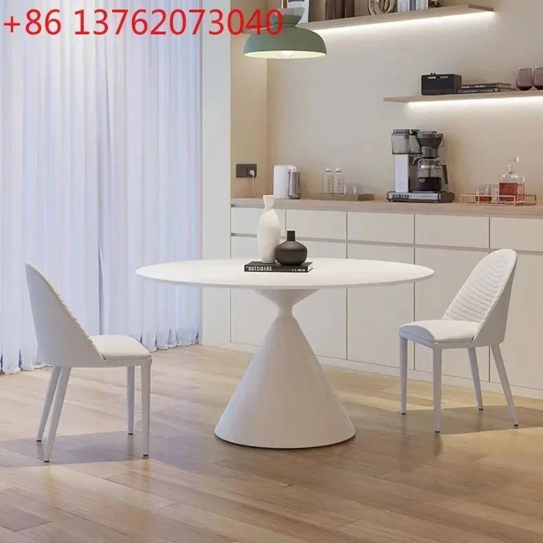 

TT Italian rock slab dining table simple pure white round table household round inlaid turntable