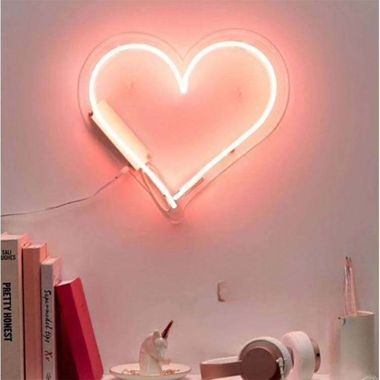 Simple pink heart interior atmosphere background decorative glass neon light
