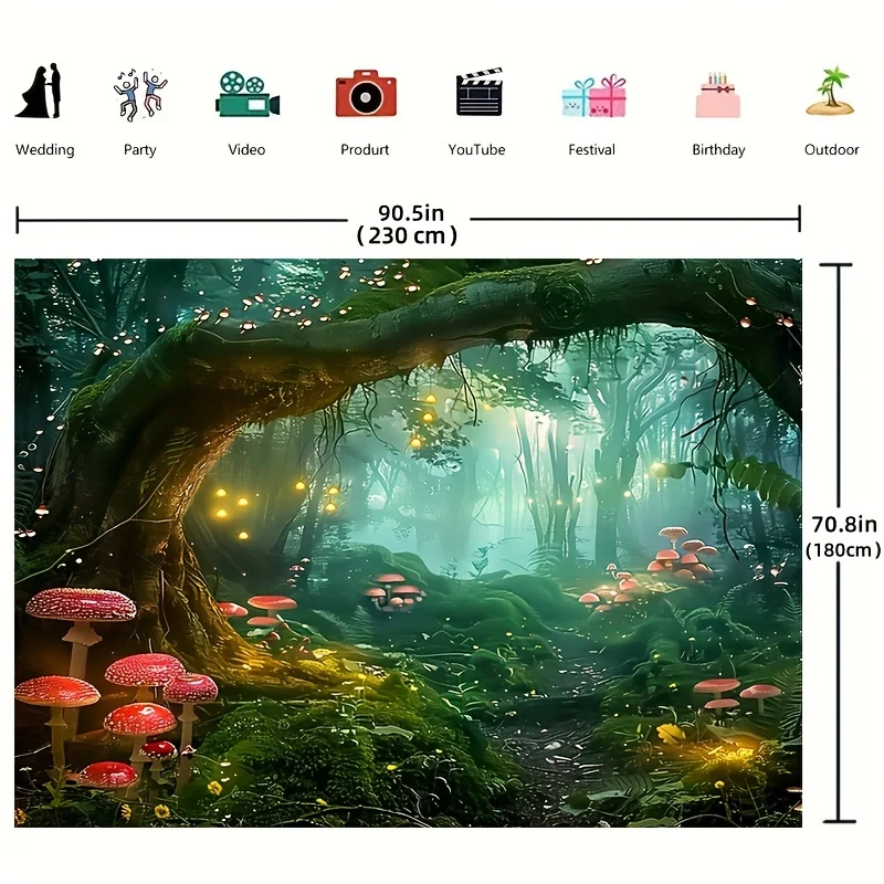 Enchanted Forest Mushroom Wonderland Photography Backdrop – 1pc Polyester Multi-Use Scene for General Events