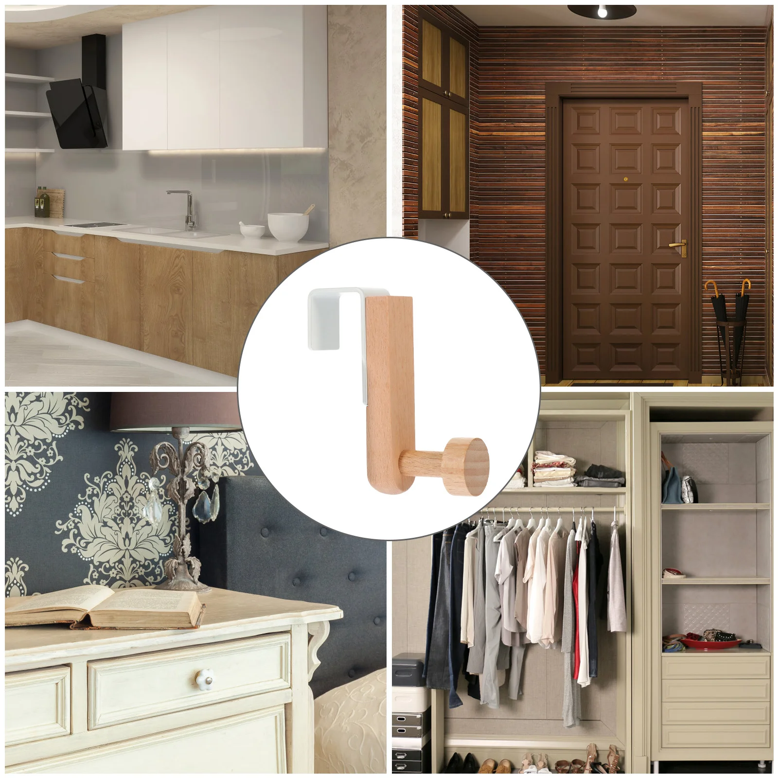 

2Pcs Iron Wood Hooks Strong Multi Purpose Over Door Hanger for Clothes Towels Hats Bedroom Bathroom Kitchen Storage Solution