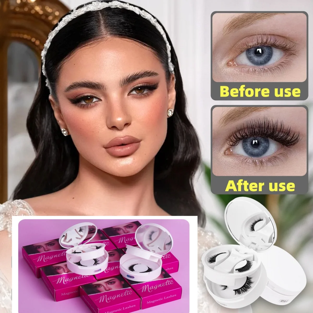 حار 1 زوج الرموش المغناطيسية اليدوية رقيق فو المنك جلدة قابلة لإعادة الاستخدام الرموش الصناعية الطبيعية وملاقط المغناطيسي مجموعة ماكياج #2