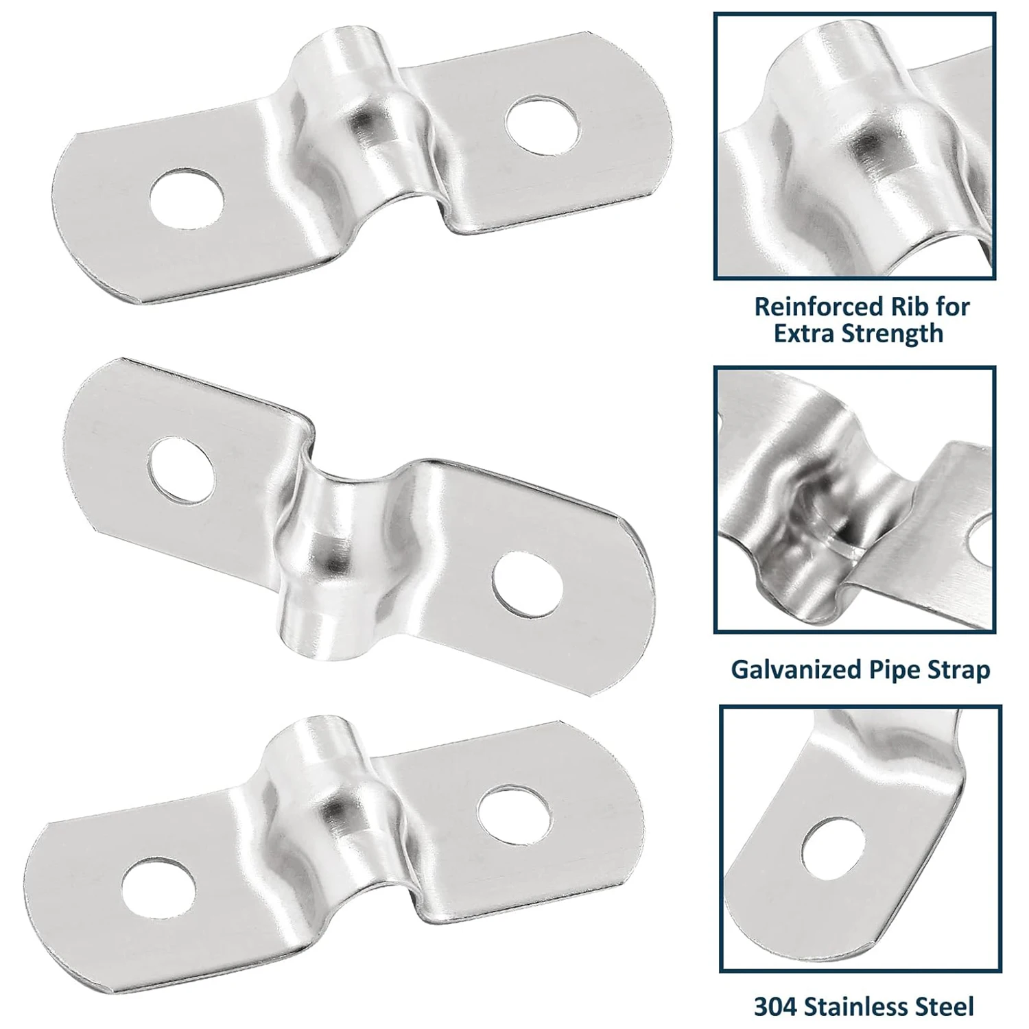 Picture 5: 10-50Pcs Two Hole Strap U Bracket Stainless Steel M5 Rigid Pipe Strap Clamp Tube Strap Tension Clip for Fixing Pipe hose Cable